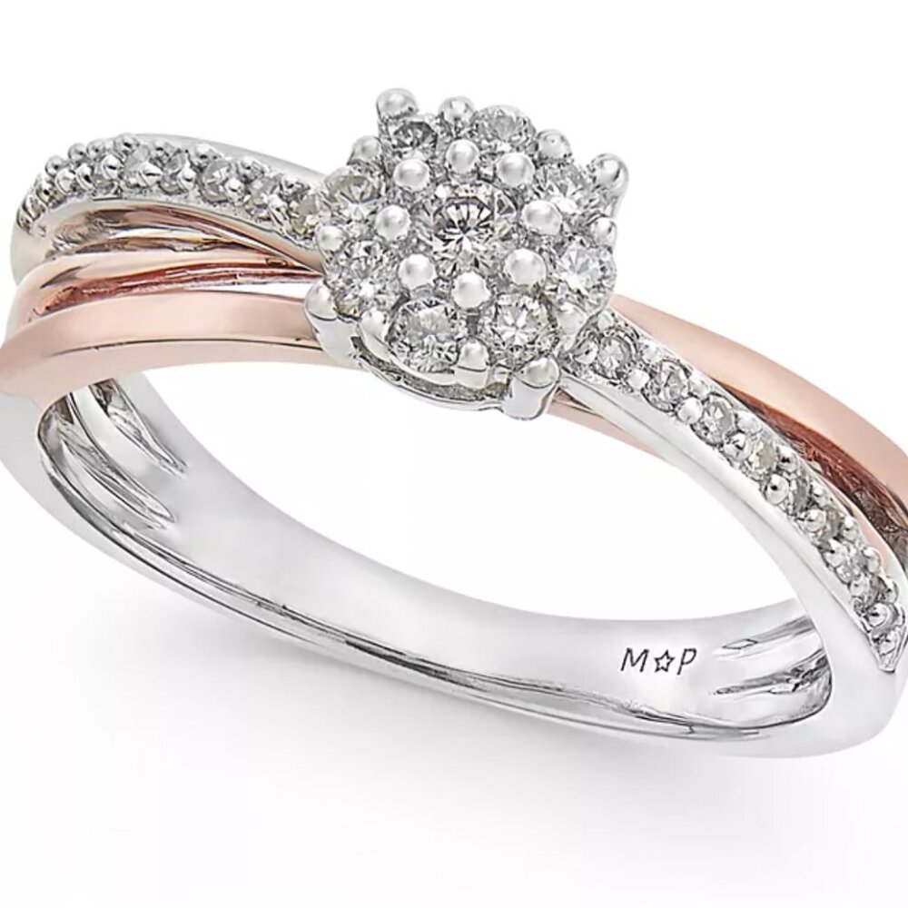 Diamond Crossover Promise Ring (1/4 ct. t.w.) in Sterling Silver and 14k Rose Go